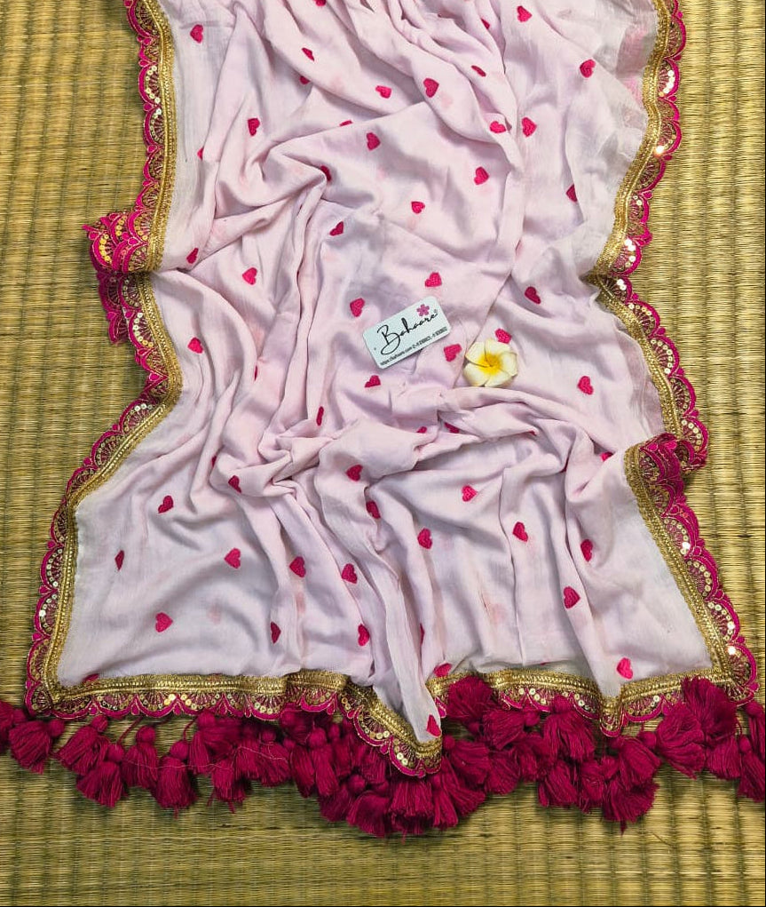 Dil | Blush Pink Mul Mul Cotton Saree with Golden Zari Lace