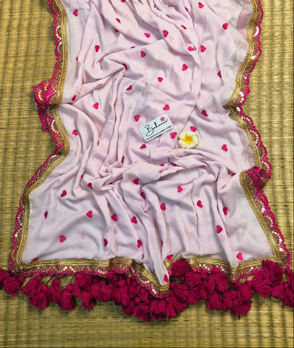 Dil | Blush Pink Mul Mul Cotton Saree with Golden Zari Lace