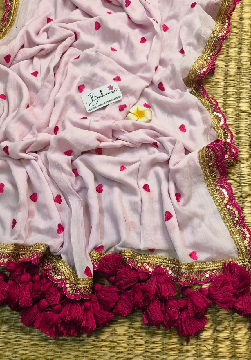 Dil | Blush Pink Mul Mul Cotton Saree with Golden Zari Lace
