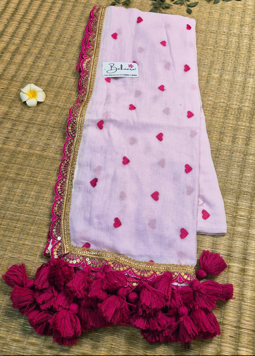 Dil | Blush Pink Mul Mul Cotton Saree with Golden Zari Lace