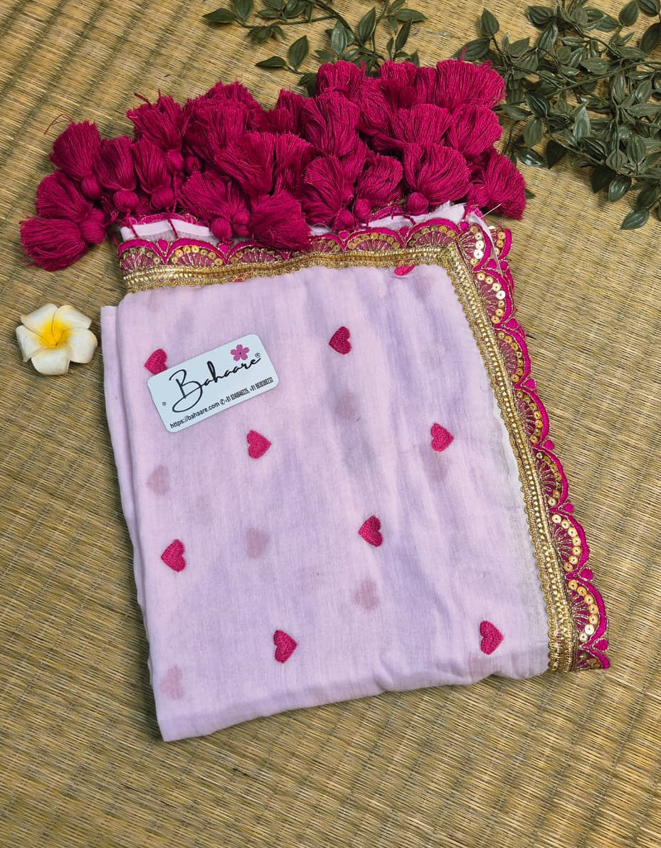 Dil | Blush Pink Mul Mul Cotton Saree with Golden Zari Lace