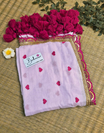 Dil | Blush Pink Mul Mul Cotton Saree with Golden Zari Lace