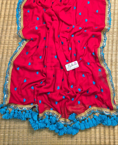 Dil | Ruby Red Mul Mul Cotton Saree with Golden Zari Lace