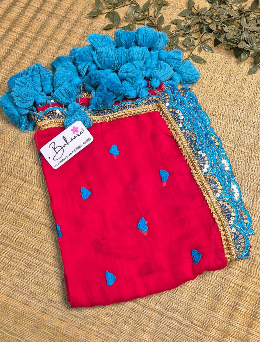 Dil | Ruby Red Mul Mul Cotton Saree with Golden Zari Lace