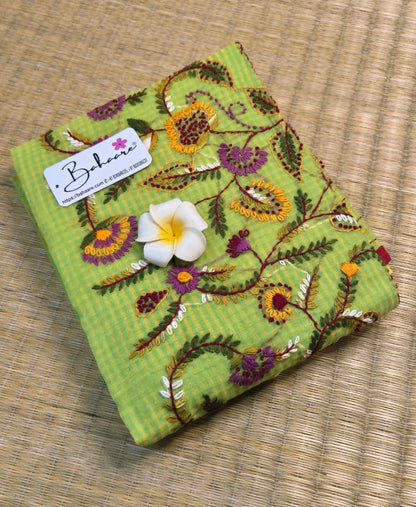 Cotton Galleria | Sage Green Resham Kota Saree with Handcrafted Bullion Stich