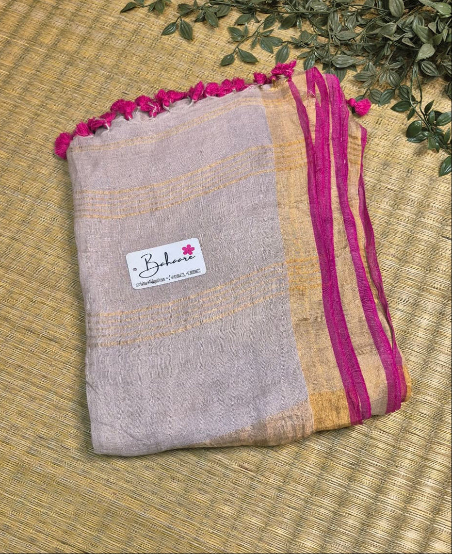 Woodland Whispers | Dusty Mauve Gold Jayshree Linen Saree
