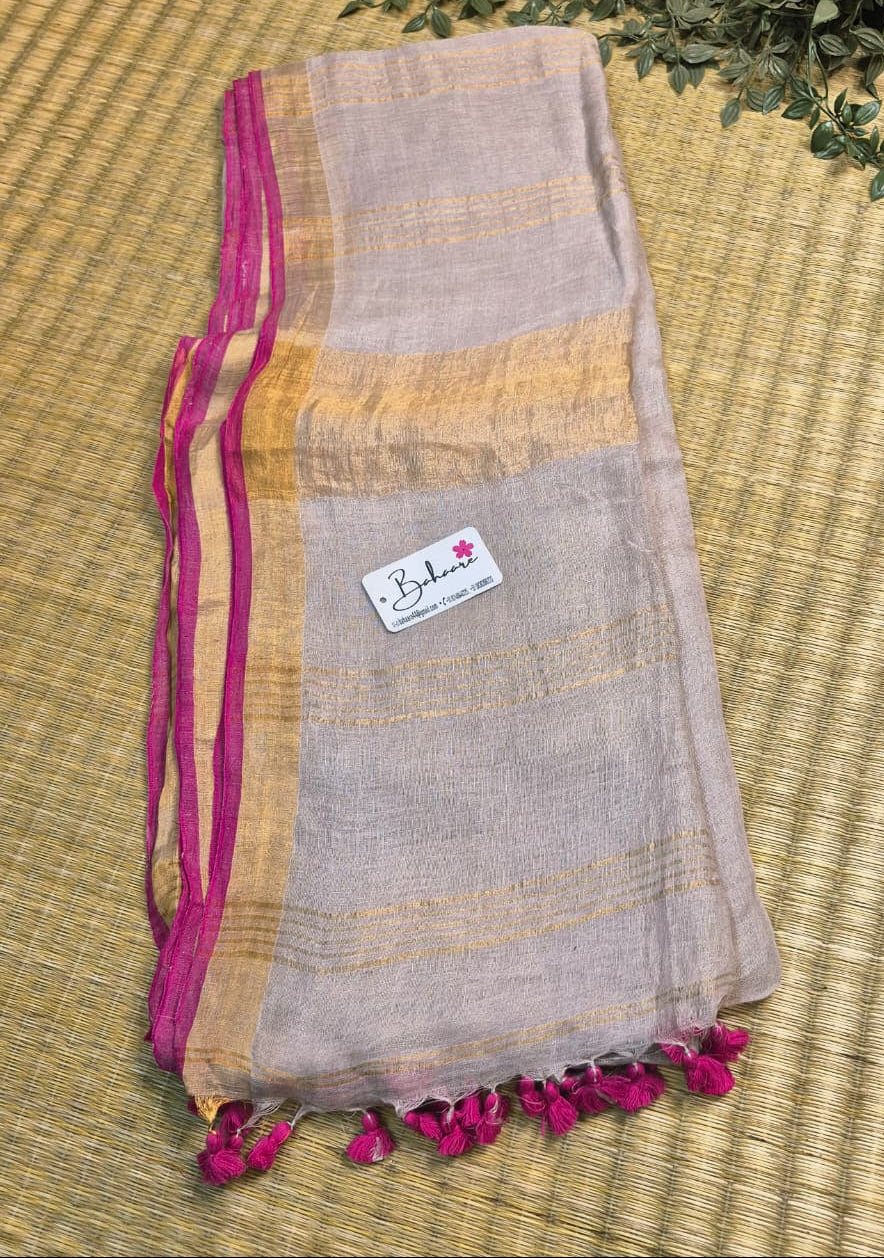 Woodland Whispers | Dusty Mauve Gold Jayshree Linen Saree