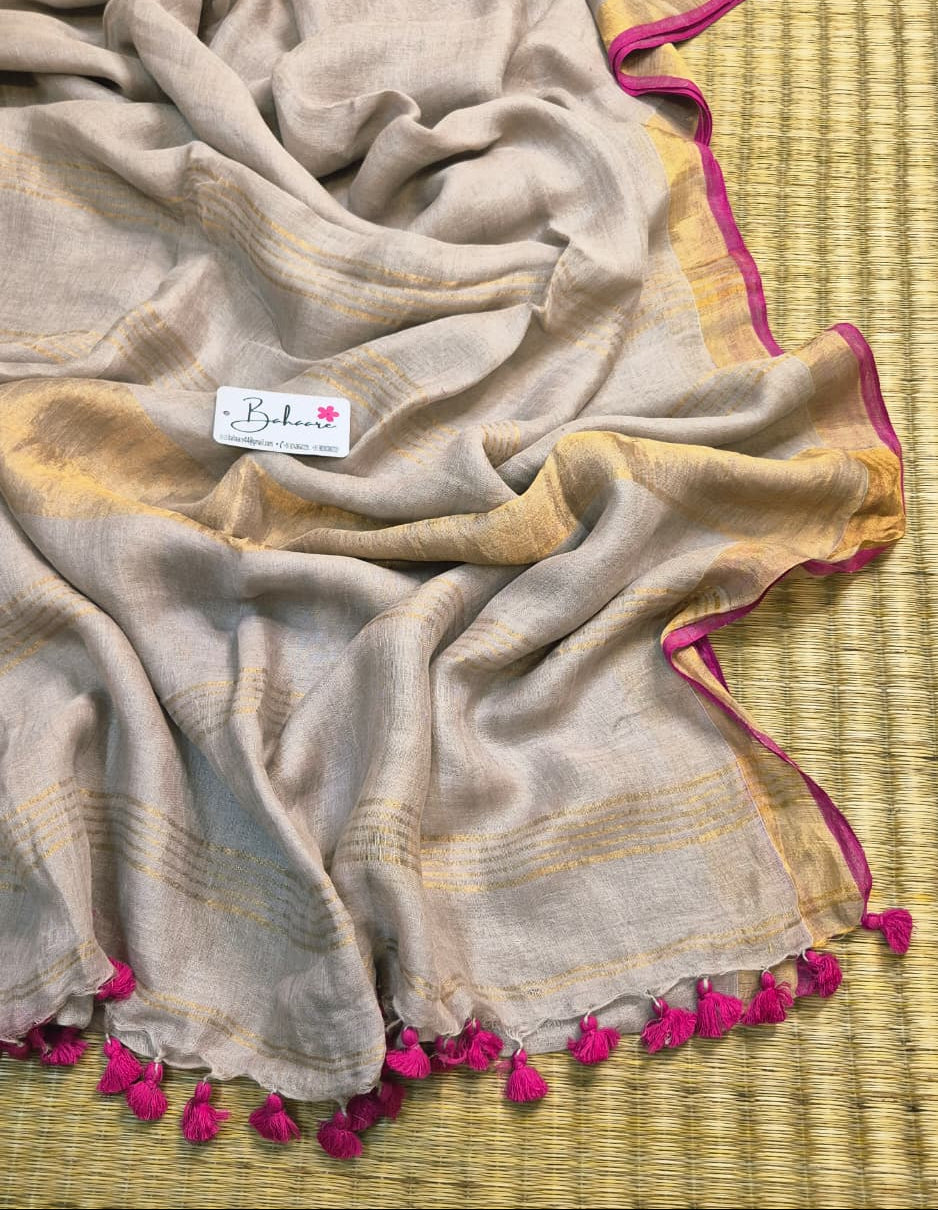Woodland Whispers | Dusty Mauve Gold Jayshree Linen Saree