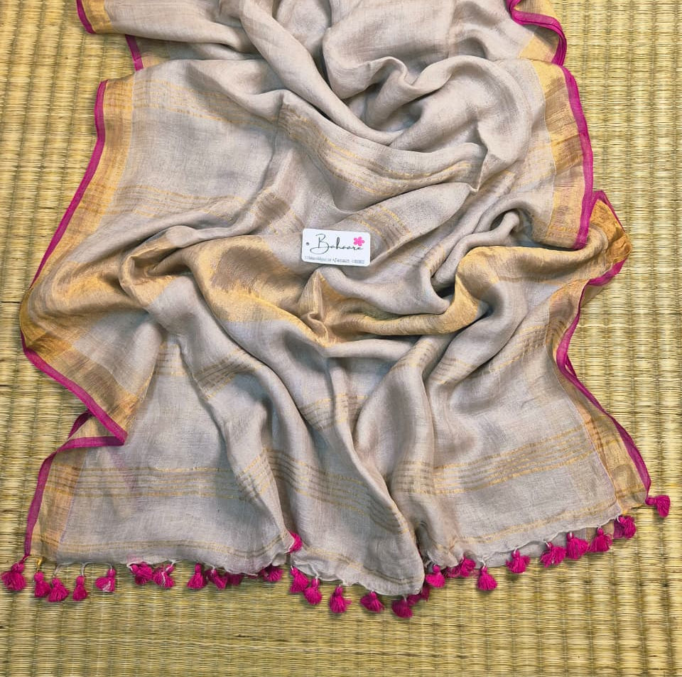 Woodland Whispers | Dusty Mauve Gold Jayshree Linen Saree