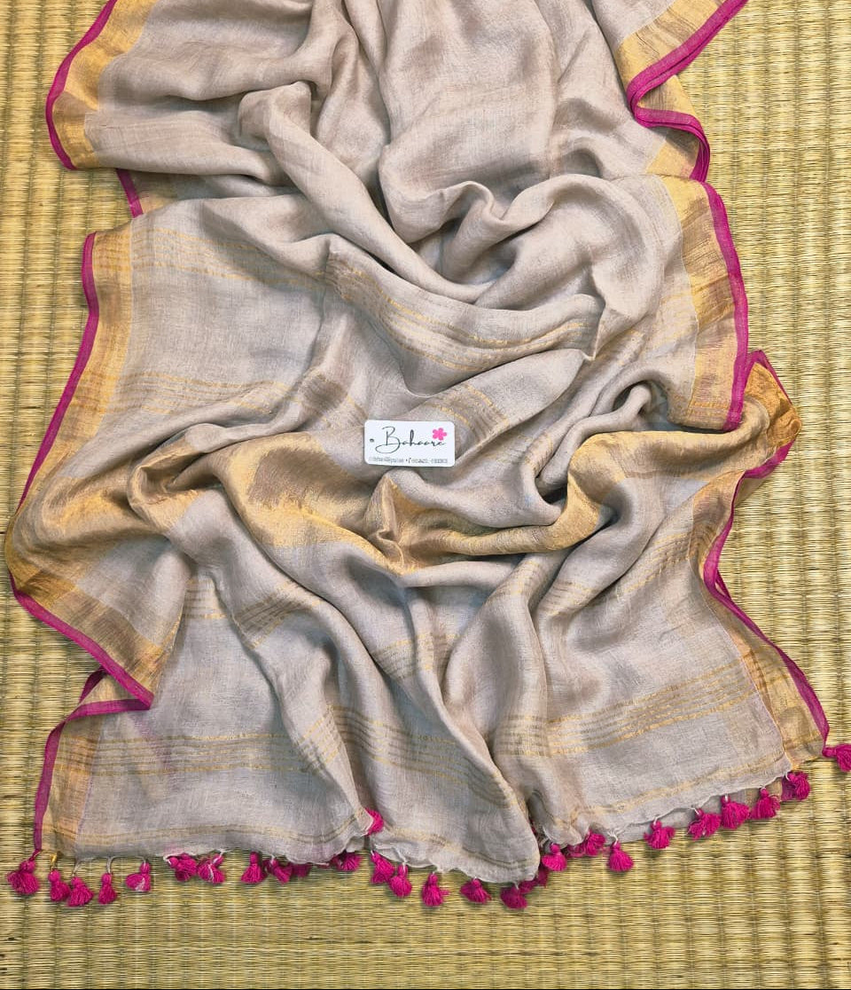 Woodland Whispers | Dusty Mauve Gold Jayshree Linen Saree