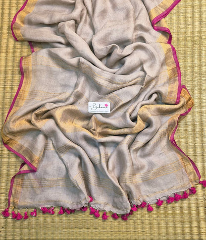 Woodland Whispers | Dusty Mauve Gold Jayshree Linen Saree