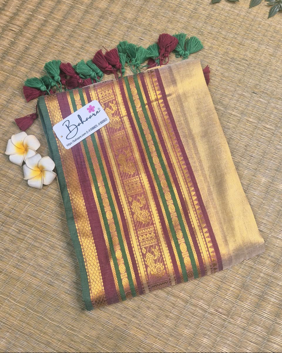 Megha | White Gold Tissue Saree with Kanchi Border