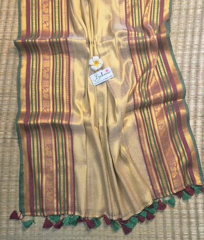 Megha | White Gold Tissue Saree with Kanchi Border