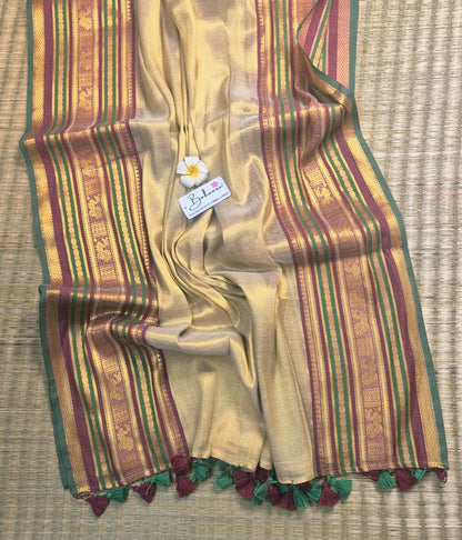 Megha | White Gold Tissue Saree with Kanchi Border