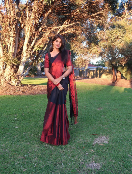 Suhani | Maroon and Black Tissue Saree