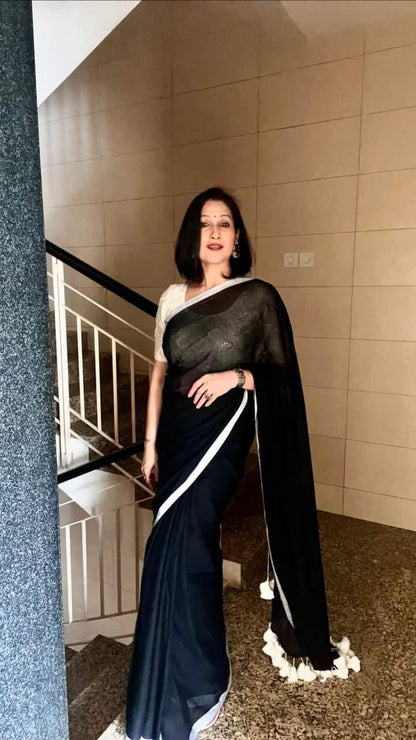 Mohini | Black Mul Mul Cotton Saree