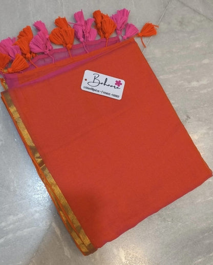 Mohini | Sunset Harmony Mul Mul Cotton Saree with Zari Border