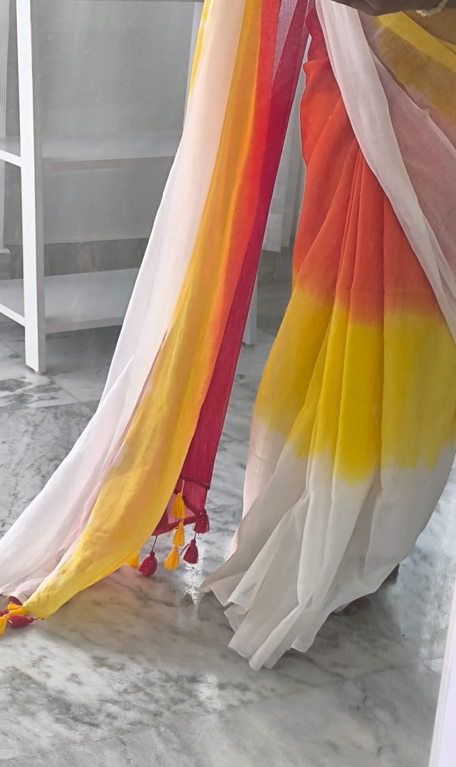 Rangoli | Yellow Orange Ombre Mul Mul Cotton Saree