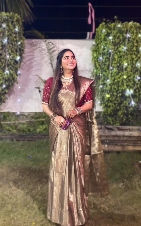 Galaxy | Silvery Gold Tissue Saree