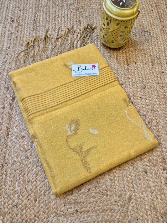 Springtime Serenity | Honey Gold Tissue Linen Saree