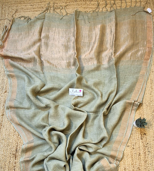 Woodland Whispers | Pista Green Jayshree Linen Saree