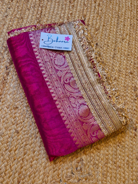 Utsav | Rani Pink Benaras Tissue Silk Saree with Zari Lace