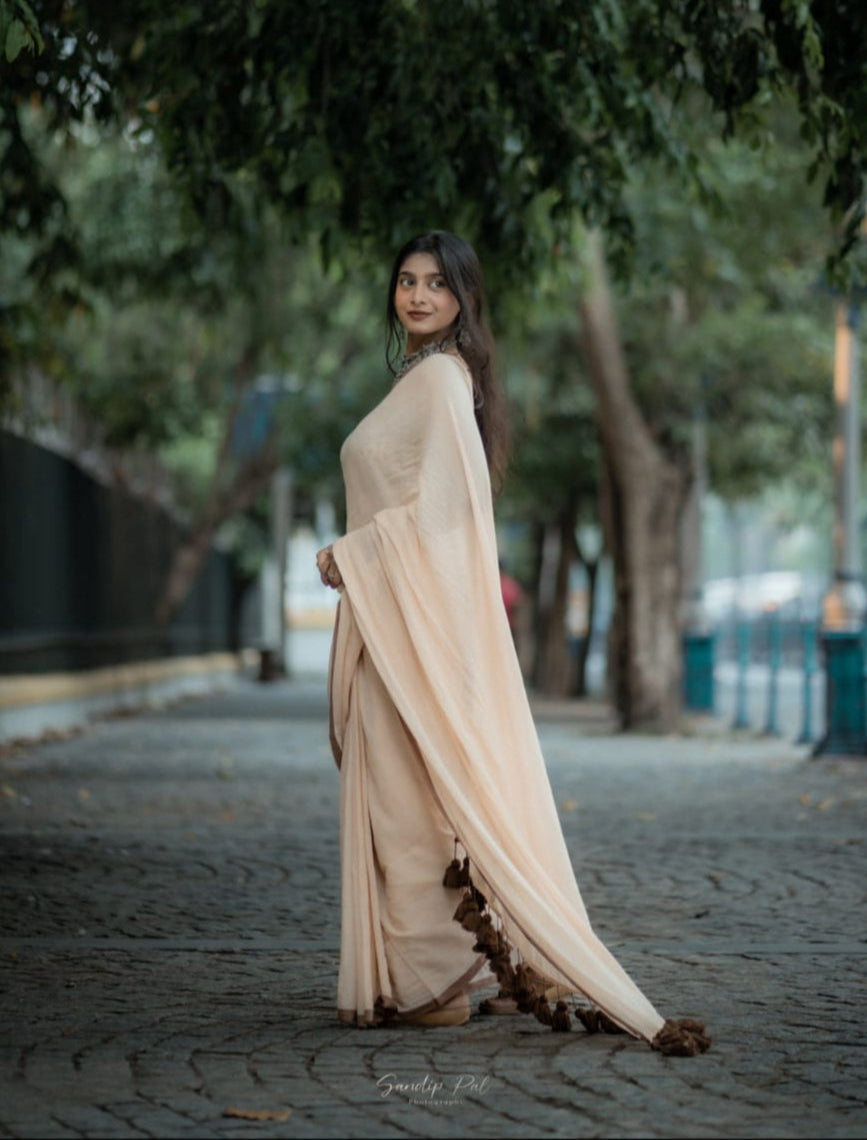 Mohini | Peach Mul Mul Cotton Saree
