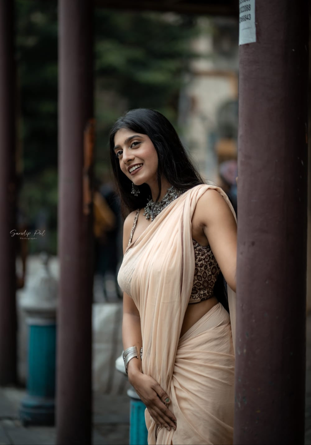 Mohini | Peach Mul Mul Cotton Saree