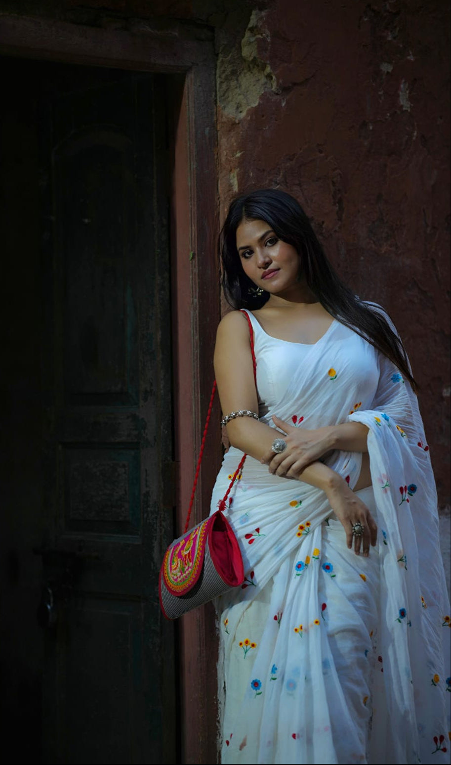 Mohini | Milky White Celebrity Mul Mul Cotton Saree with Flower Motif