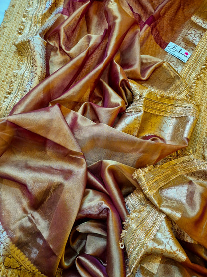Utsav | Bronze Hue Tissue Organza Saree with Zari Lace