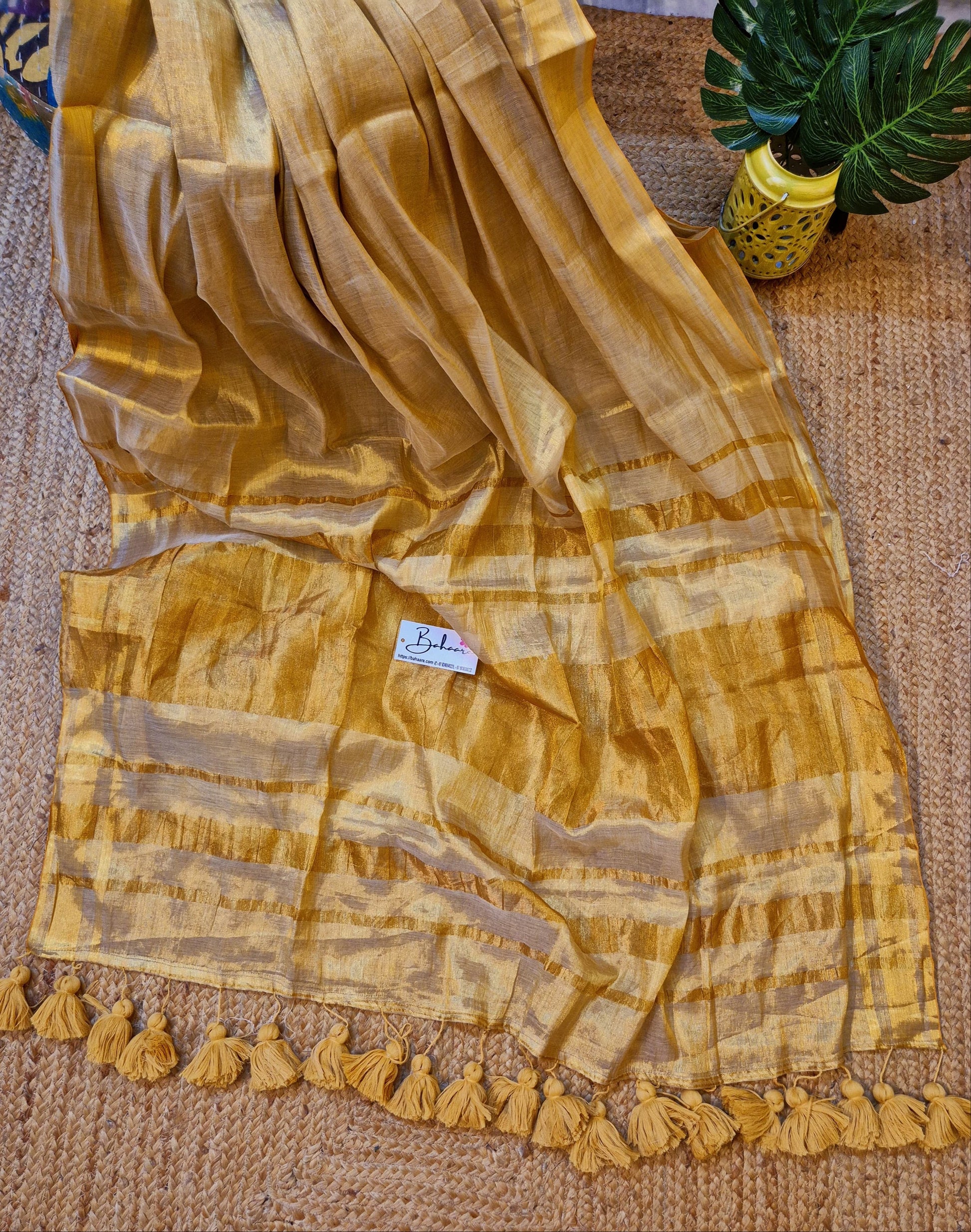 Megha | Golden Beige Grace Tissue Saree