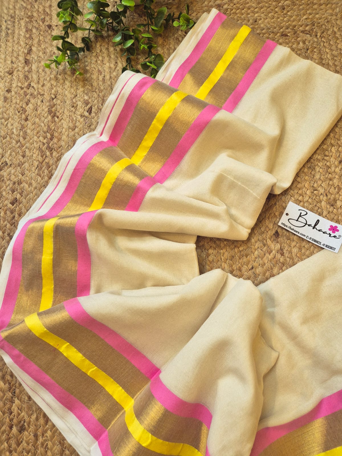 Mohini | Light Cream Mul Mul Cotton Saree with Golden Zari Border