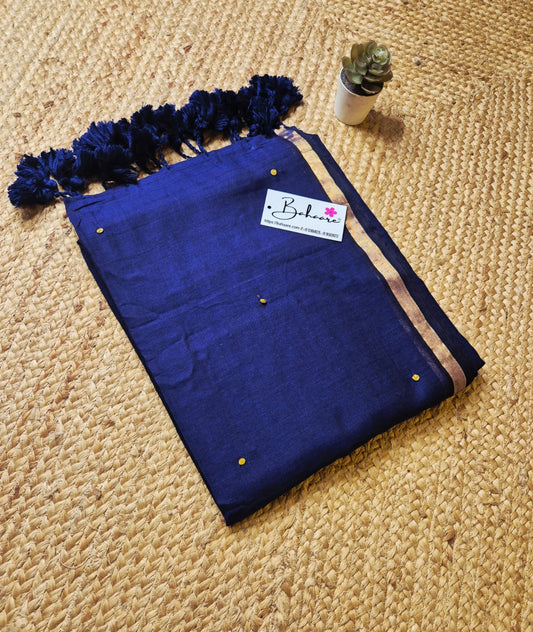 Shimmering Starlight | Navy Blue Mul Mul Cotton Saree