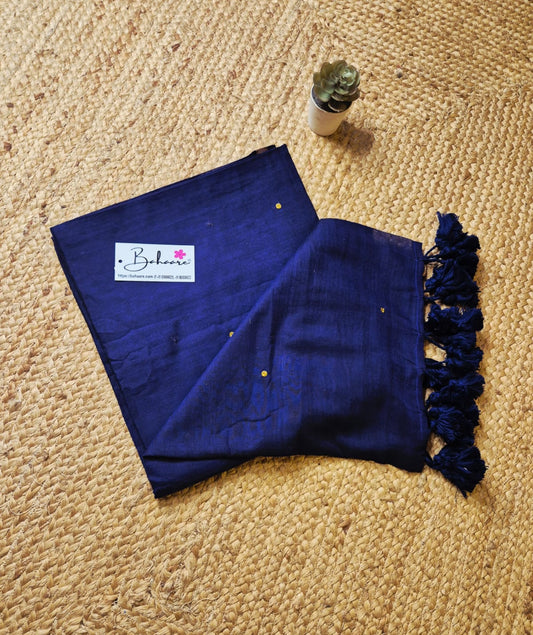 Shimmering Starlight | Navy Blue Mul Mul Cotton Saree