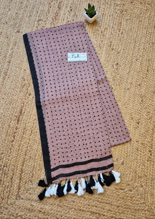 Polka Passion | Brown and Black Mul Mul Cotton Saree
