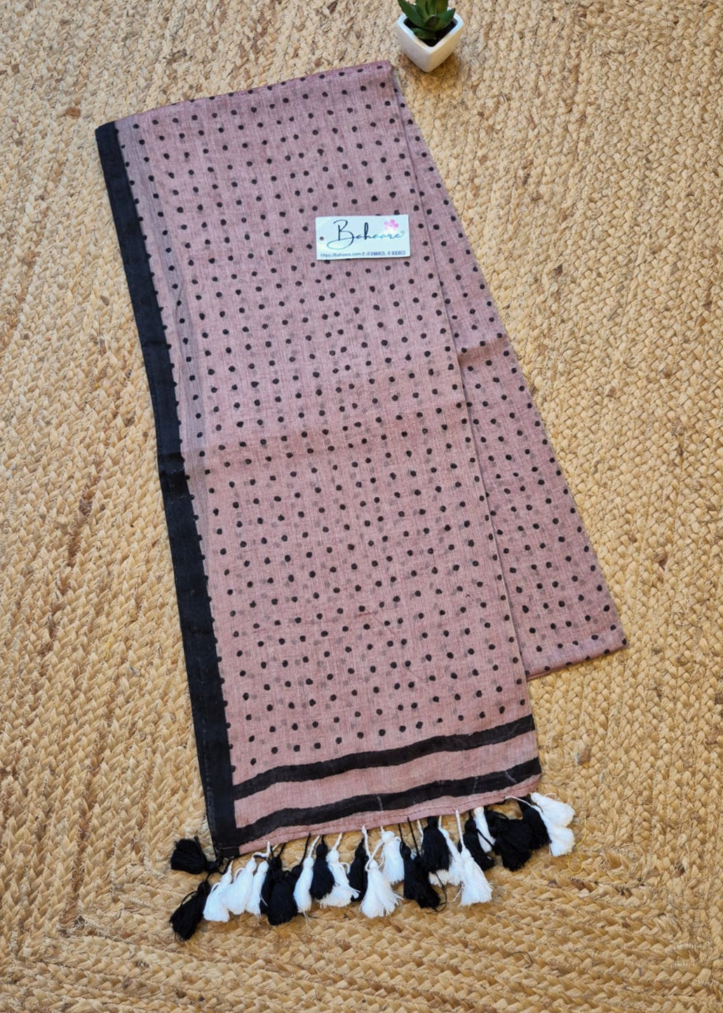 Polka Passion | Brown and Black Mul Mul Cotton Saree