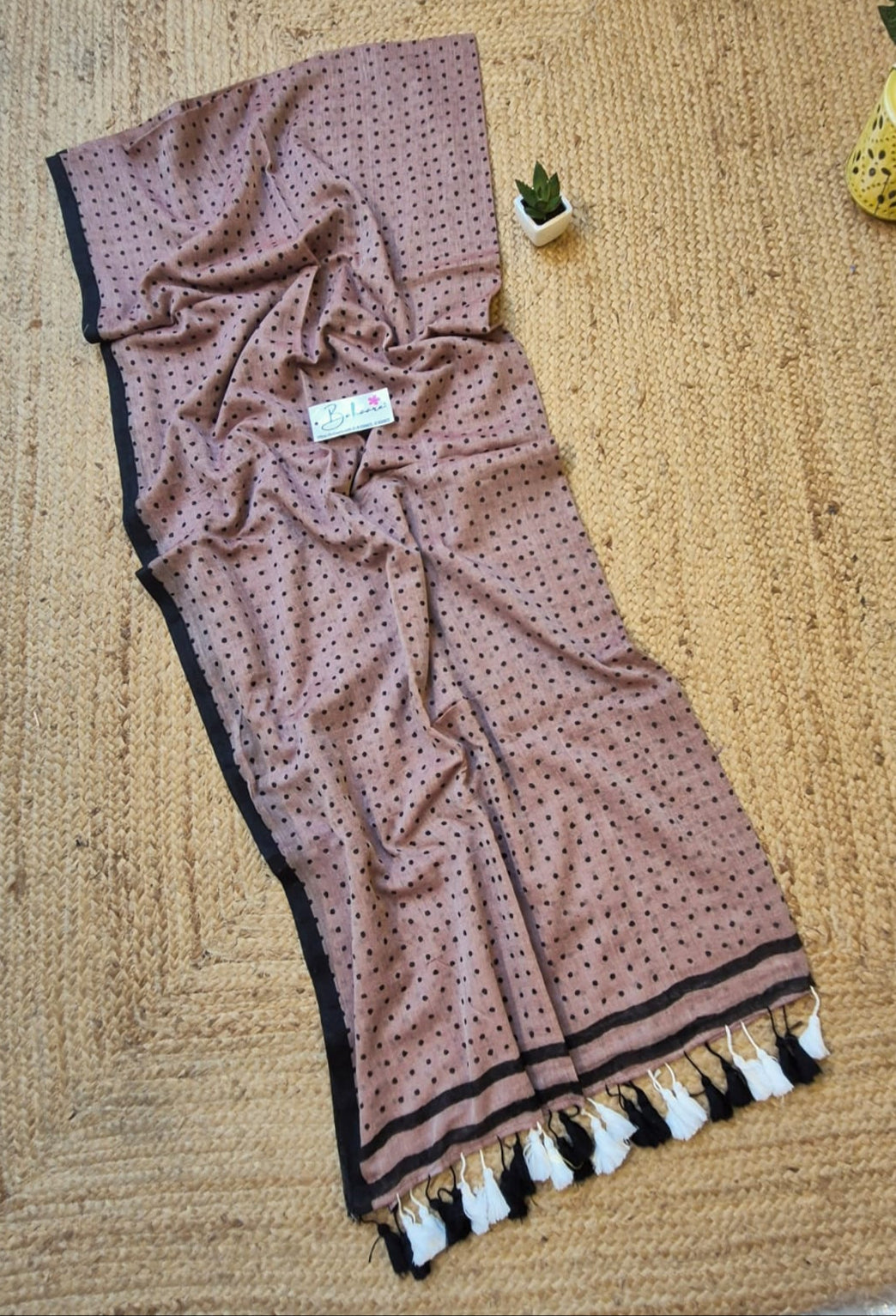 Polka Passion | Brown and Black Mul Mul Cotton Saree