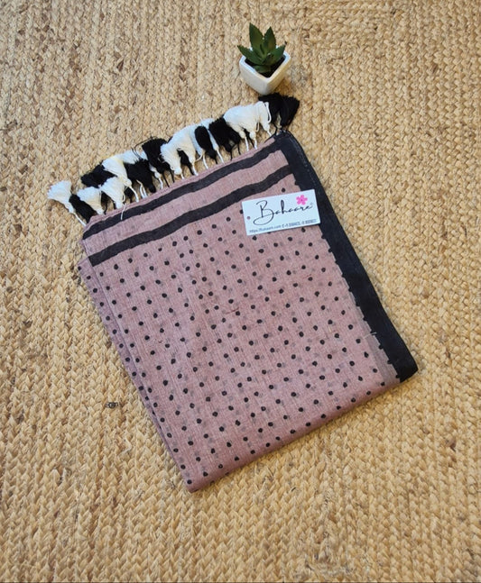 Polka Passion | Brown and Black Mul Mul Cotton Saree