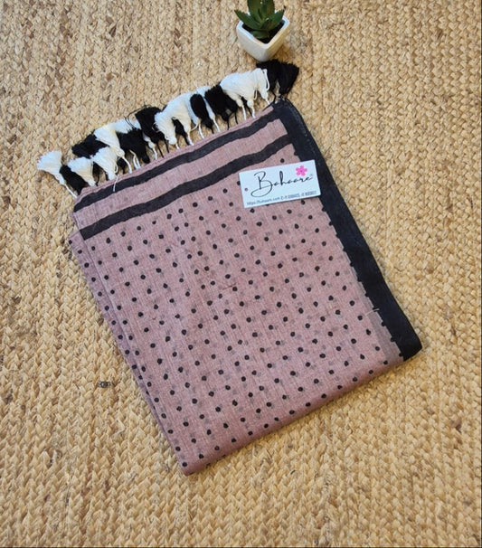 Polka Passion | Brown and Black Mul Mul Cotton Saree