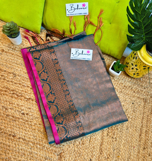 Surmai | Copper Green Tissue Cotton Saree