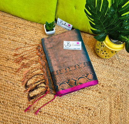 Surmai | Copper Green Tissue Cotton Saree