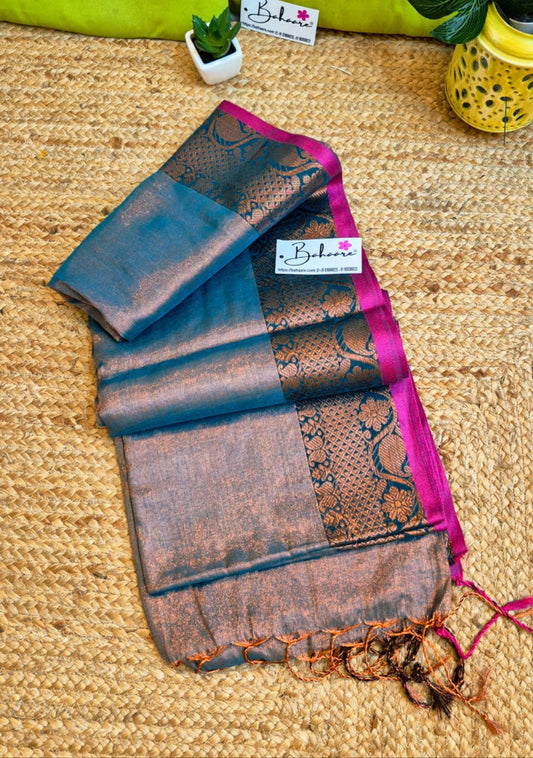 Surmai | Copper Green Tissue Cotton Saree