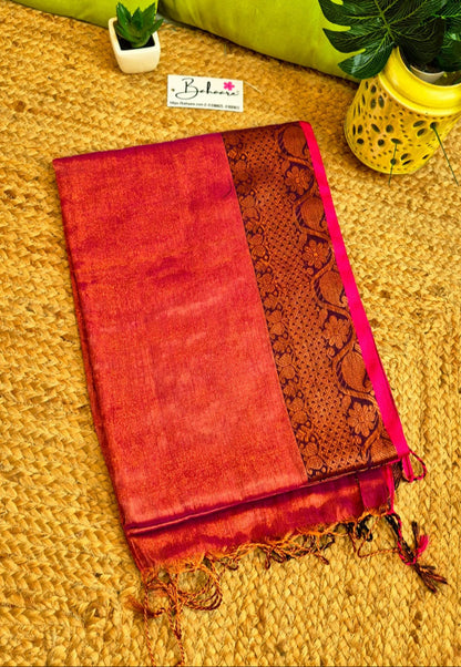 Surmai | Rose Gold Tissue Cotton Saree