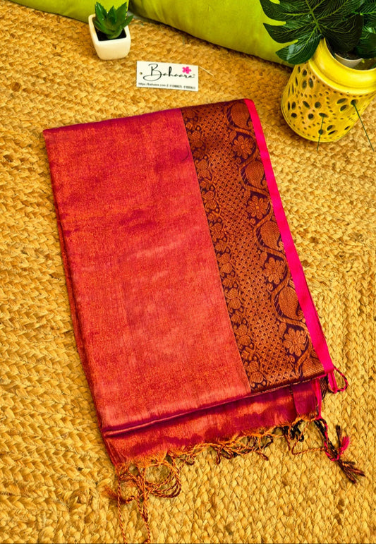Surmai | Rose Gold Tissue Cotton Saree
