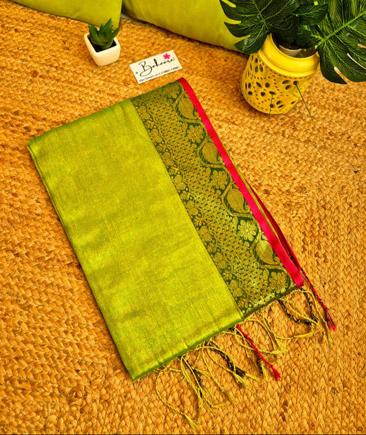 Surmai | Light Green Tissue Cotton Saree