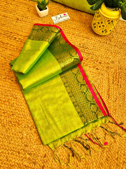 Surmai | Light Green Tissue Cotton Saree