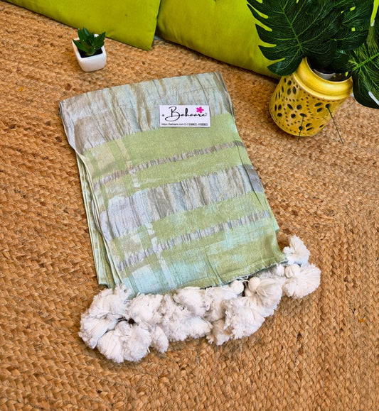 Megha | Light Green Tissue Saree with Silver Zari