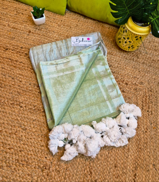 Megha | Light Green Tissue Saree with Silver Zari
