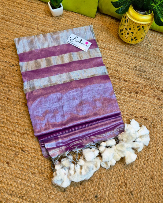 Megha | Lavender Rose Tissue Saree with Silver Zari