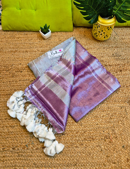 Megha | Lavender Rose Tissue Saree with Silver Zari
